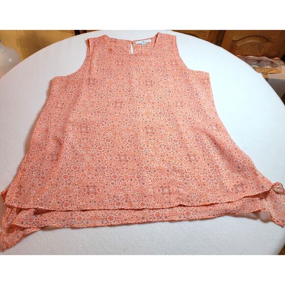 Fever Womens Tank Top XL Sleeveless Chiffon Pink Peach Paisley Fairy Flowy Boho - Picture 1 of 5